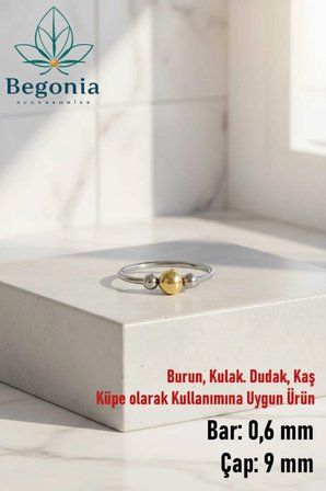 925 Ayar Gümüş Gold Boncuk Üç Top Halka Hızma, Küpe Olarak Kullanıma Uygundur