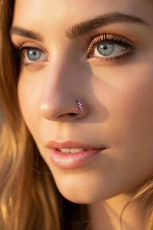 925 Ayar Gümüş 3 Top Boncuklu 4 Adet Halka Hızma Küpe Piercing Set