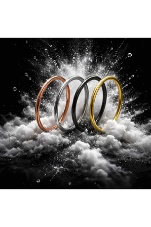 925 Ayar Gümüş, Silver,gold,black,rose 4 Adet Halka Hızma Set