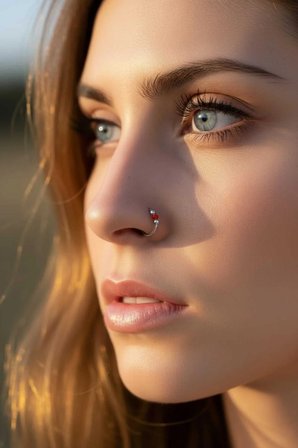 925 Ayar Gümüş 3 Top Boncuklu 4 Adet Halka Hızma Küpe Piercing Set