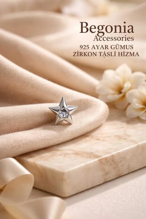 925 Ayar Gümüş Yıldız Figürlü Minimal Zirkon Tek Taş Hızma