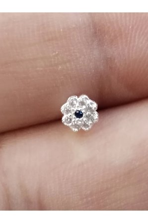 925 Ayar GümüşLacivert rta Taş Papatya figürlü Piercing Hızma Küpe