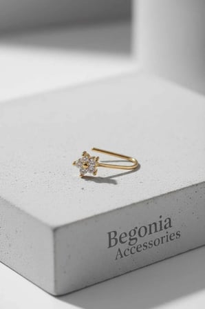 925 Ayar Gümüş Zirkon Taşlı Gold Sıkıştırma Yıldız Çiçek Hızma Piercing