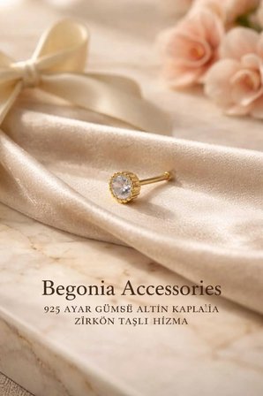 925 Ayar Gümüş Zirkon Taşlı Gold Tek Taş Tırnaklı Hızma Piercing