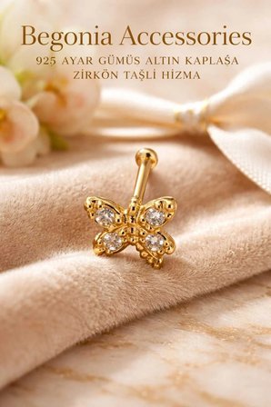 925 Ayar Gümüş Zirkon Taşlı Gold Yusufçuk Hızma Piercing