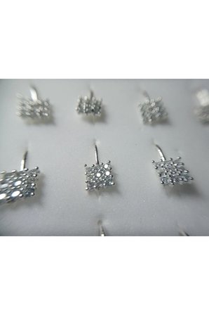 925 Ayar Gümüş Zirkon Taşlı Kare Deliksiz Sıkıştırma Hızma Piercing Küpe