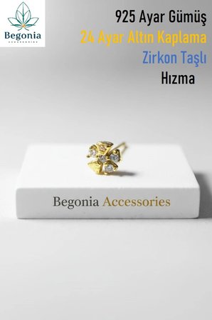 925 Ayar Gümüş Zirkon Taşlı 5 Yaprak Gold Piercing Hızma Küpe