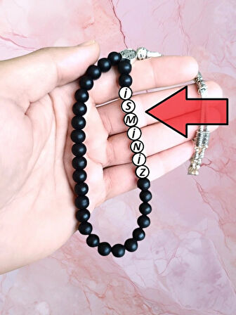 NECMİ İSMİNE ÖZEL TESBİH KİŞİSELLEŞTİRİLEBİLİR HEDİYE KÜRE KESİM MAT SİYAH TESPİH İ-909