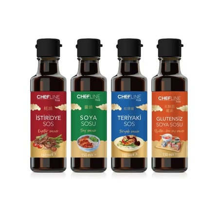 Chefline Asia Sos Paketi Glutensiz Soya+İstiridyeSos+SoyaSosu+TeriyakiSos (4x150ml)