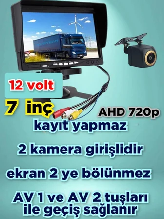 7'' QLED IPS EKRAN VE 1 ADET AHD 720P BALIK GÖZÜ KAMERA 12V