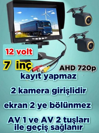 2 ADET AHD 720P BALIK GÖZÜ KAMERA VE 7'' QLED IPS MONİTÖR 12V