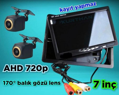 2 ADET AHD 720P BALIK GÖZÜ KAMERA VE 7'' QLED IPS MONİTÖR 12V