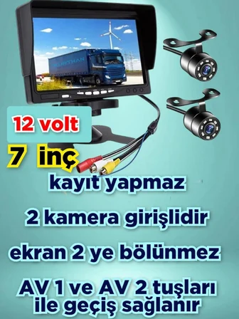 2 ADET BEYAZ LEDLİ KELEBEK KAMERA VE 7'' QLED MONİTÖR 12V