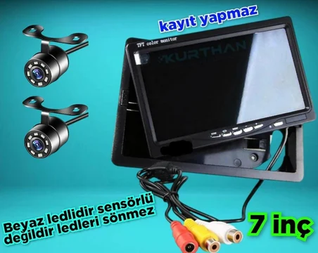 2 ADET BEYAZ LEDLİ KELEBEK KAMERA VE 7'' QLED MONİTÖR 12V