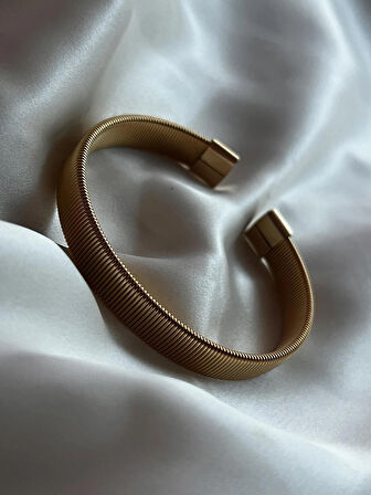 ÇELİK VINTAGE TIRTIKLI UNİSEX KALIN BİLEKLİK GOLD RENK