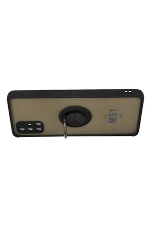 Samsung Galaxy M51 Kılıf Montreal Yüzüklü Silikon Kapak - Siyah-(5796)
