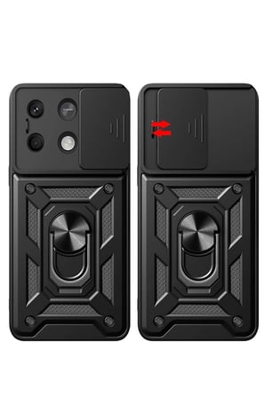 Xiaomi Poco M6 Pro 4G Kılıf Pars Lens Yüzüklü Silikon - Siyah-(5796)