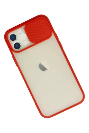 iPhone 12 Kılıf Palm Buzlu Kamera Sürgülü Silikon - Kırmızı