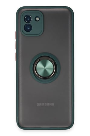 Samsung Uyumlu Galaxy A03 Kılıf Montreal Yüzüklü Silikon Kapak - Yeşil-(5796)