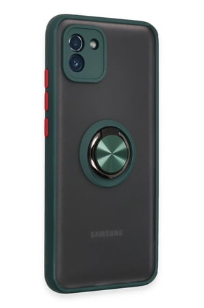 Samsung Uyumlu Galaxy A03 Kılıf Montreal Yüzüklü Silikon Kapak - Yeşil-(5796)