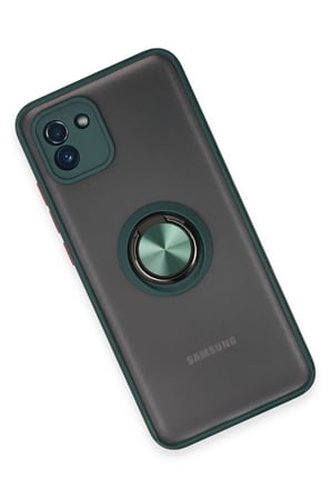 Samsung Uyumlu Galaxy A03 Kılıf Montreal Yüzüklü Silikon Kapak - Yeşil-(5796)