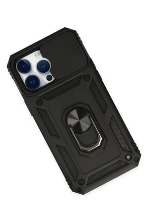 iPhone 14 Pro Max Kılıf Pars Lens Yüzüklü Silikon - Siyah-(5796)