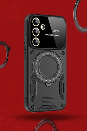 Samsung Uyumlu Galaxy S24 FE Kılıf Joy Lens Standlı Kapak - Koyu Yeşil-(5796)