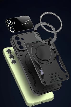 Samsung Uyumlu Galaxy S24 FE Kılıf Joy Lens Standlı Kapak - Koyu Yeşil-(5796)