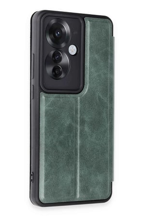 Oppo Reno 11F Kılıf Flip Cover - Koyu Yeşil-(5796)