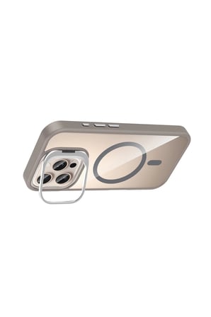 Apple iPhone 16 Pro Max Remim Lensli Magsafe Standlı Kapak - Titan Gri