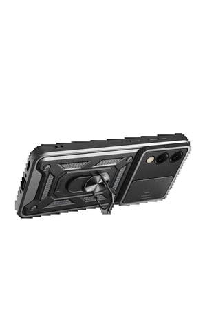 Samsung Galaxy S25 Edge Pars Lens Yüzüklü Silikon - Siyah-(5796)