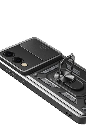 Samsung Galaxy S25 Edge Pars Lens Yüzüklü Silikon - Siyah-(5796)