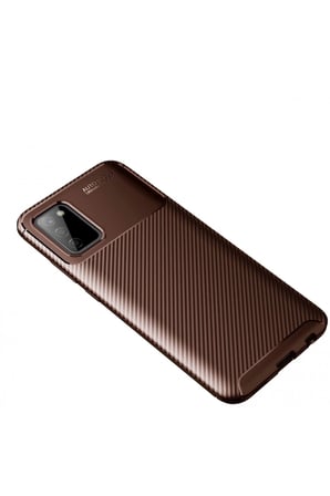 Samsung Galaxy A02S Kılıf Auto Focus Karbon Kapak - Kahverengi-(5796)