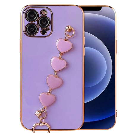 Ally iPhone 13 Pro Max 6.7inç Kılıf Kalp Bileklik Tutuculu Lüx Silikon Askılı Kılıf-(5775)