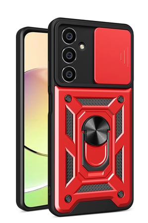Samsung Galaxy A35 5G Kılıf Pars Lens Yüzüklü Silikon - Kırmızı-(5796)