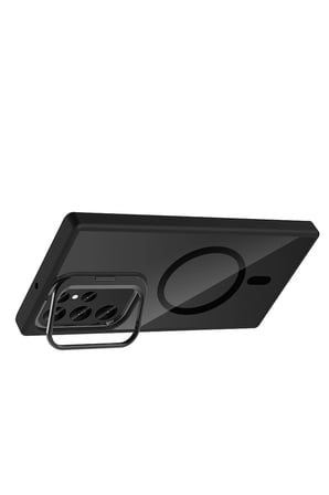 Samsung Galaxy S23 Ultra Remim Lensli Magsafe Standlı Kapak - Siyah-(5796)