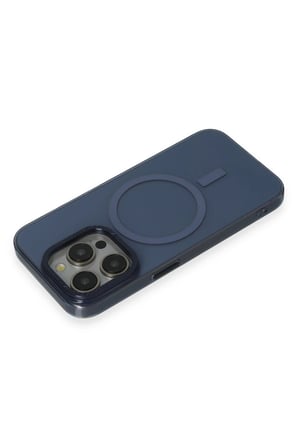 iPhone 15 Pro Kılıf Anka PC Magneticsafe Sert Metal Kapak - Lacivert-(5796)