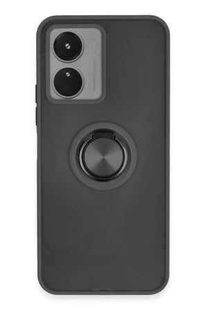 Vivo Y16 Kılıf Montreal Yüzüklü Silikon Kapak - Siyah-(5796)