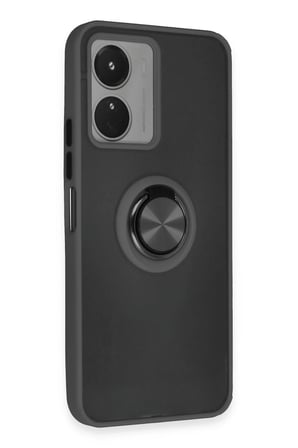 Vivo Y16 Kılıf Montreal Yüzüklü Silikon Kapak - Siyah-(5796)