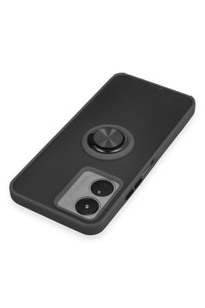 Vivo Y16 Kılıf Montreal Yüzüklü Silikon Kapak - Siyah-(5796)