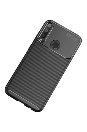 Huawei P40 Lite E Kılıf Auto Focus Karbon Kapak - Siyah-(5796)