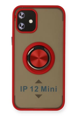 iPhone 12 Mini Kılıf Montreal Yüzüklü Silikon Kapak - Kırmızı-(5796)