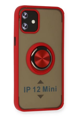 iPhone 12 Mini Kılıf Montreal Yüzüklü Silikon Kapak - Kırmızı-(5796)