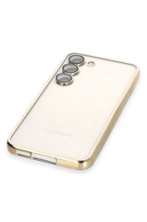 Samsung Galaxy S23 Kılıf Lensli Silikon - Gold-(5796)