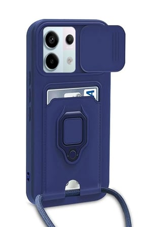 Xiaomi Uyumlu Redmi Note 13 Pro 5G Kılıf Zuma Kartvizitli Yüzüklü Silikon - Lacivert-(5796)