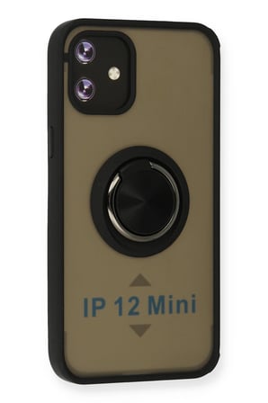 iPhone 12 Kılıf Montreal Yüzüklü Silikon Kapak - Siyah-(5796)