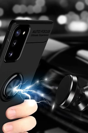 Samsung Uyumlu Galaxy Note 20 Kılıf Range Yüzüklü Silikon - Siyah-(5796)