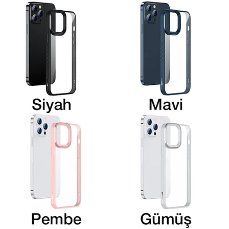 Baseus Crystal iPhone 13 Pro 6.1 Kılıf Jel Çerçeve Zırhlı Silikon Kılıf-(5775)