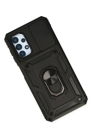 Samsung Galaxy A13 4G Kılıf Pars Lens Yüzüklü Silikon - Siyah-(5796)
