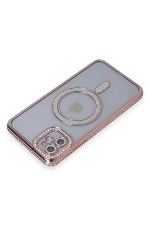 iPhone 11 Kılıf Joke Simli Magneticsafe Kılıf - Pembe-(5796)